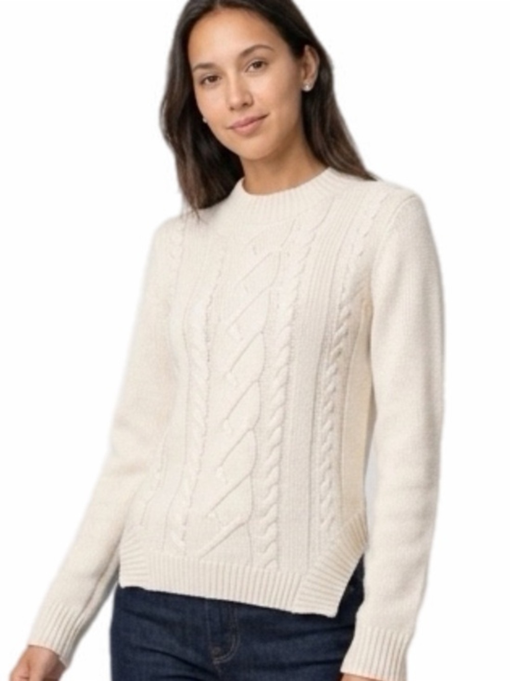 VIVIENNE TAM ivory Fisherman style, knit sweater w/squared off hem. Small. EUC